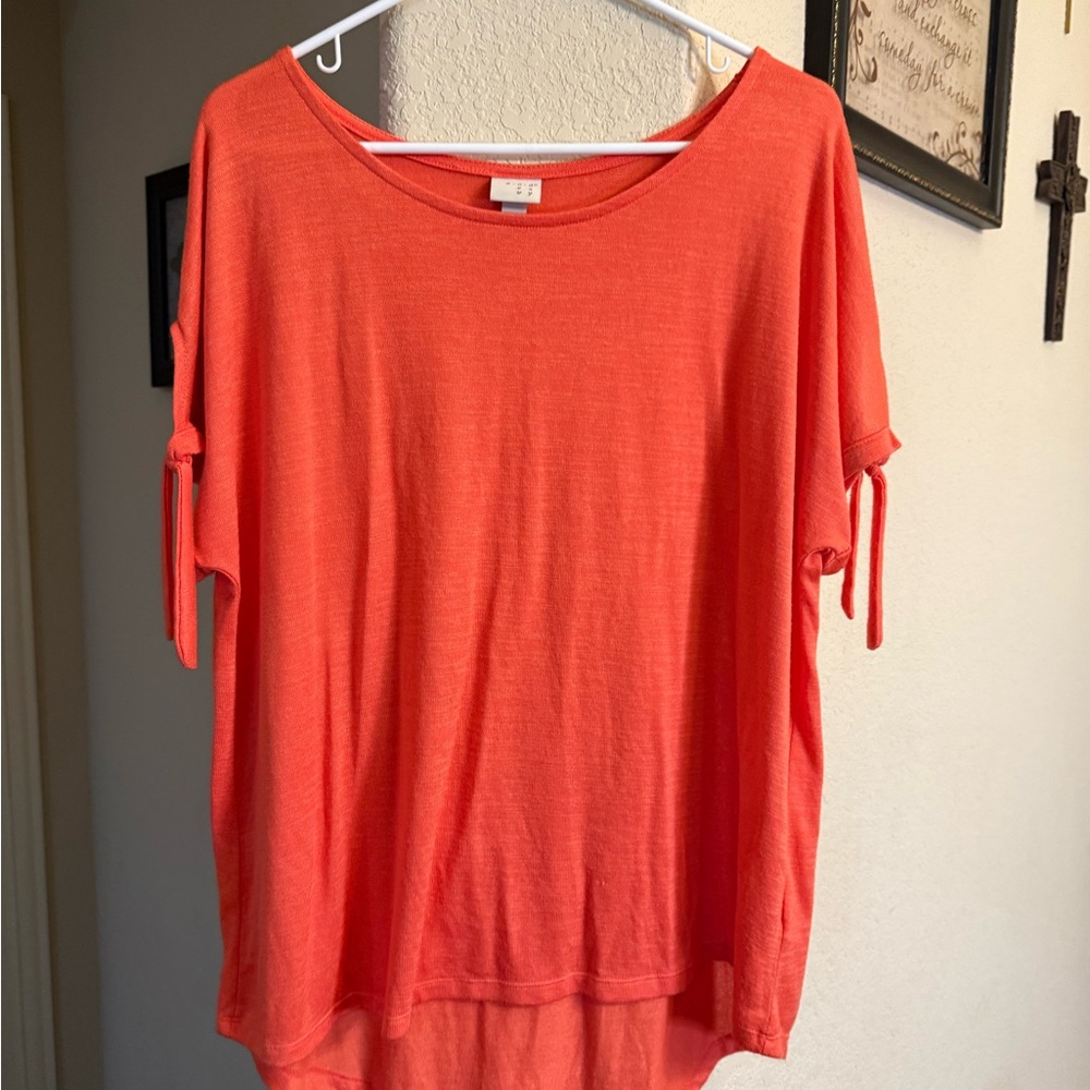 A New Day Orange Short Sleeve Tie Front T-Shirt